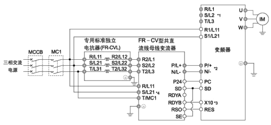 FR-CV-H22K三菱共直流母線變流器(qì)接線端子(zǐ)說(shuō)明：